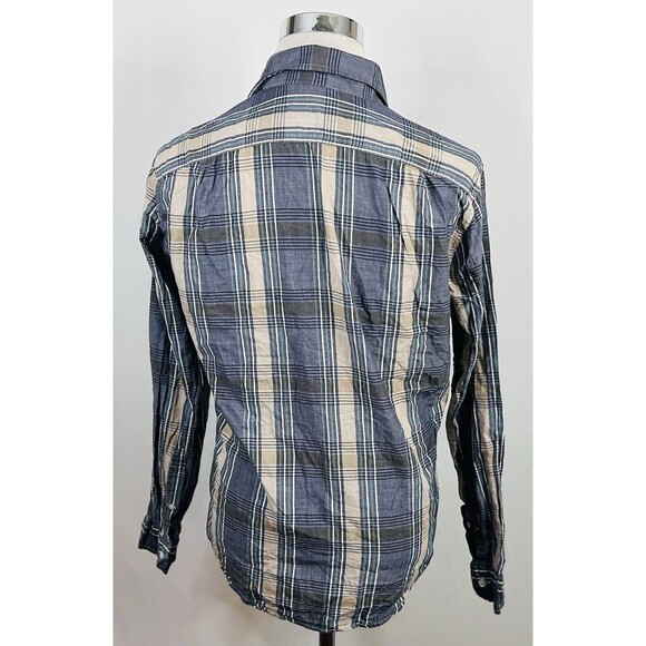 J Crew Medium Light Weight Chambray Shirt Gray Beige Plaid Cotton Button Down - Picture 5 of 5